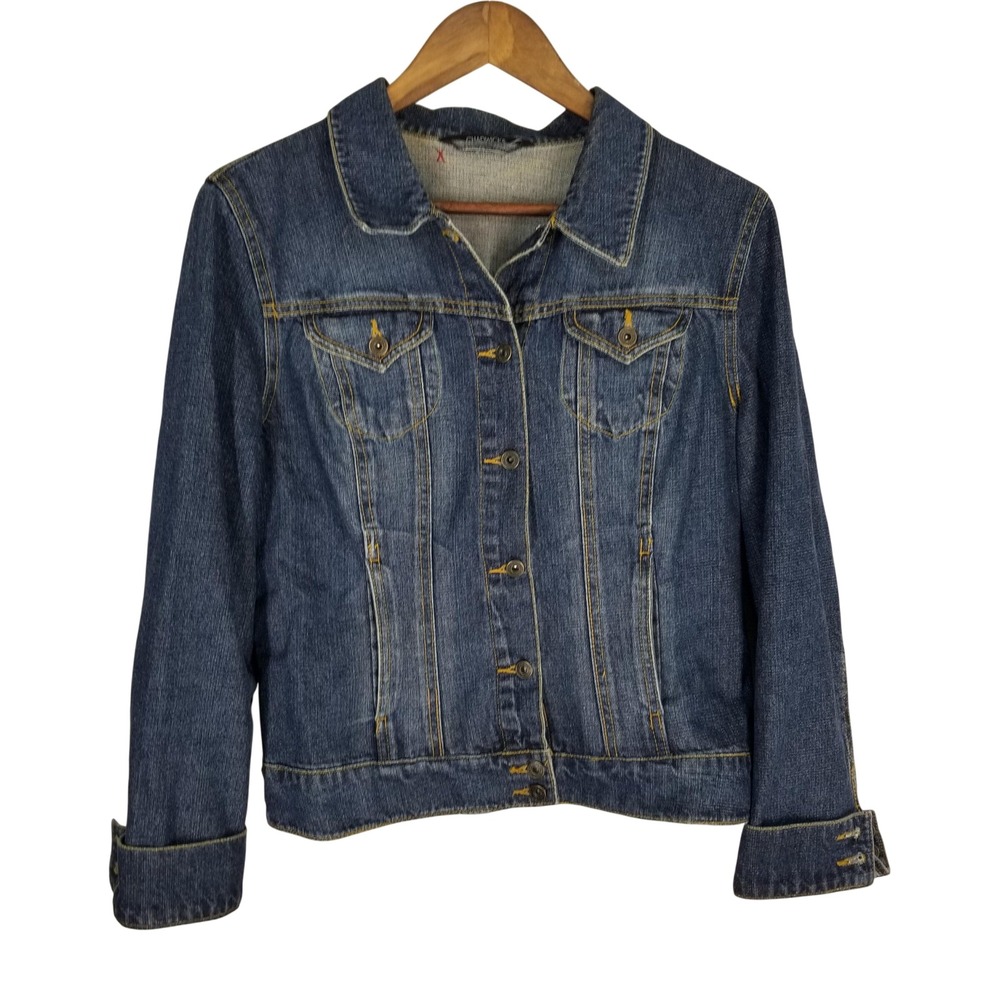 Chadwicks Womens Dark Wash Blue Denim Trucker Jacket Size 10 100% Cotton Classic